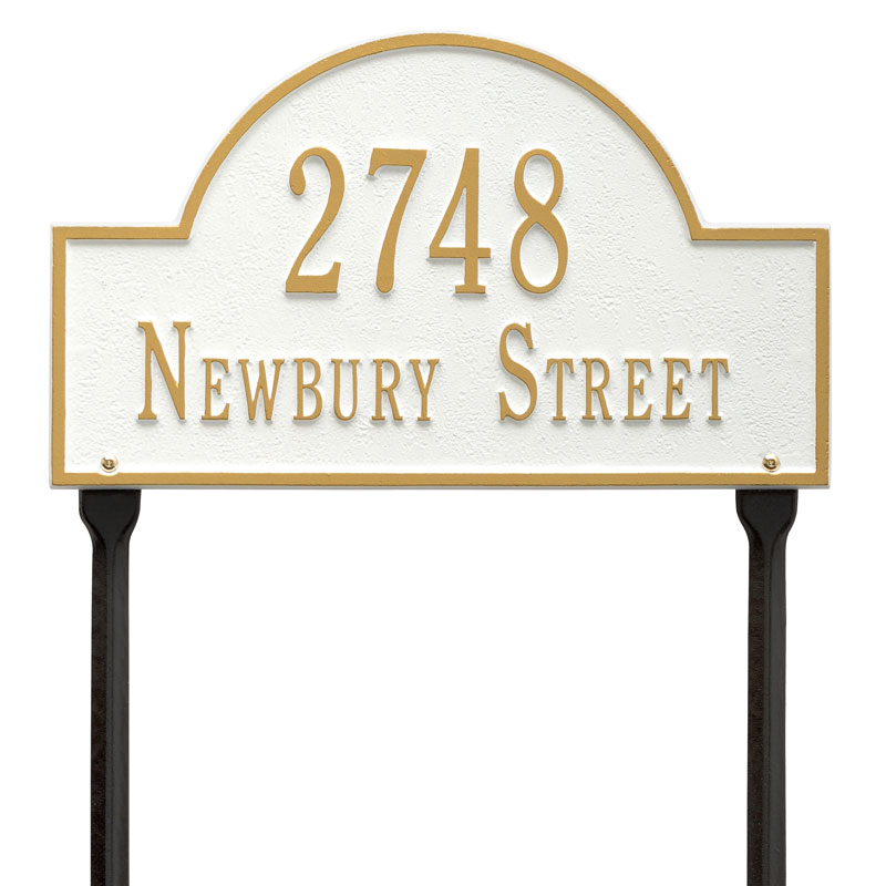 1106wg Standard Lawn Two Line Arch Marker Address Plaque, White & Gold