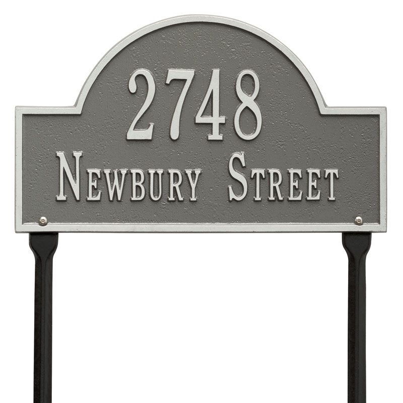 1106ps Standard Lawn Two Line Arch Marker Address Plaque, Pewter & Silver