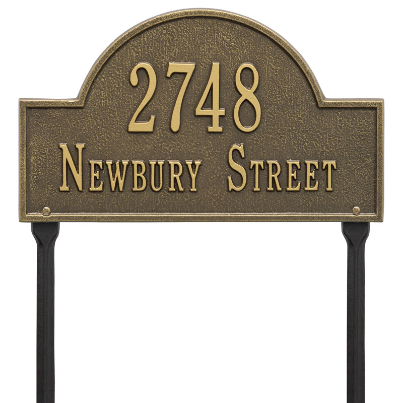 1106ab Standard Lawn Two Line Arch Marker Address Plaque, Antique Brass