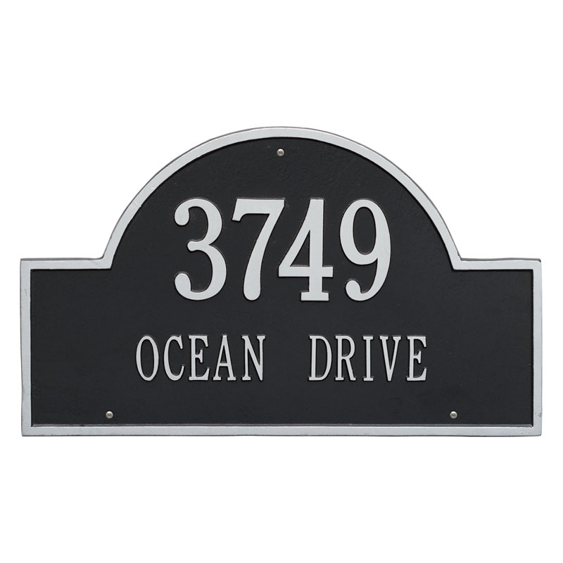 1002bs Estate Wall Two Line Arch Marker Address Plaque, Black & Silver