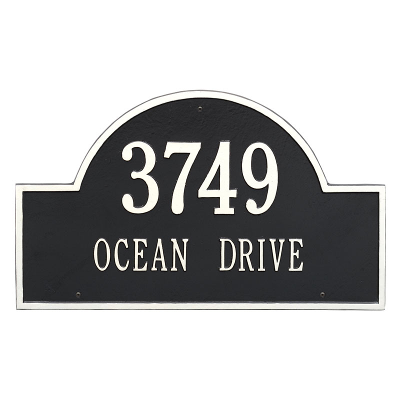 1002bw Estate Wall Two Line Arch Marker Address Plaque, Black & White