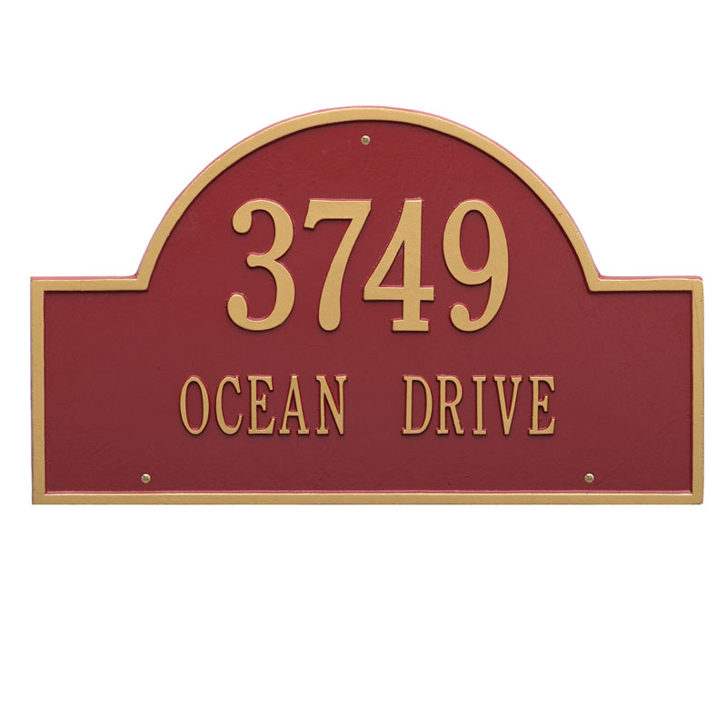 1002rg Estate Wall Two Line Arch Marker Address Plaque, Red & Gold
