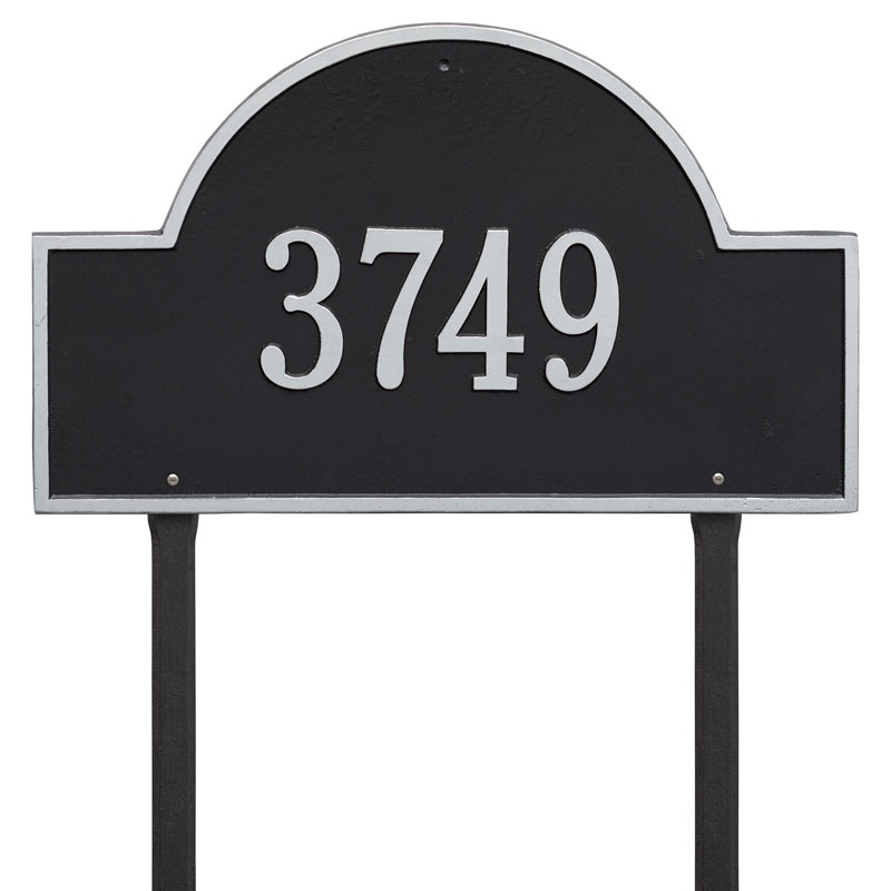 1101bs Estate Lawn One Line Arch Marker Address Plaque, Black & Silver