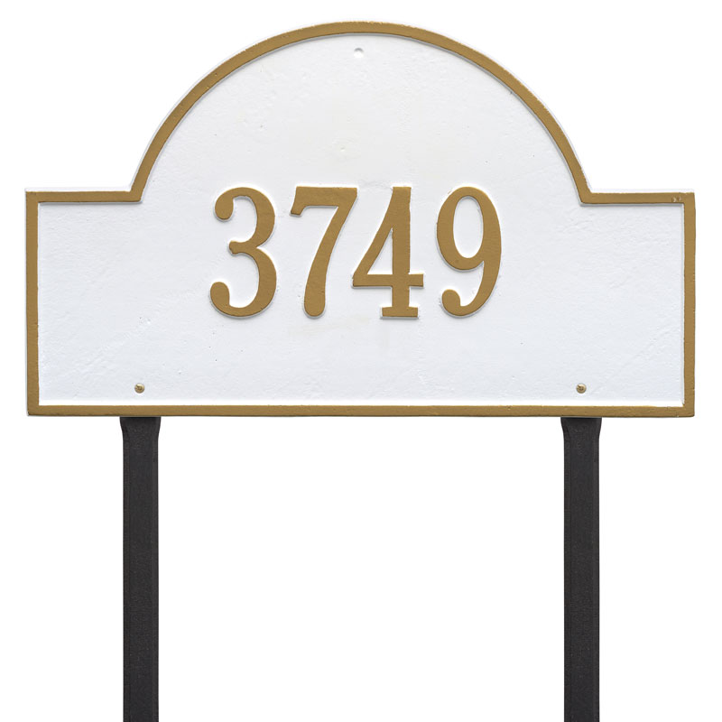 1101wg Estate Lawn One Line Arch Marker Address Plaque, White & Gold