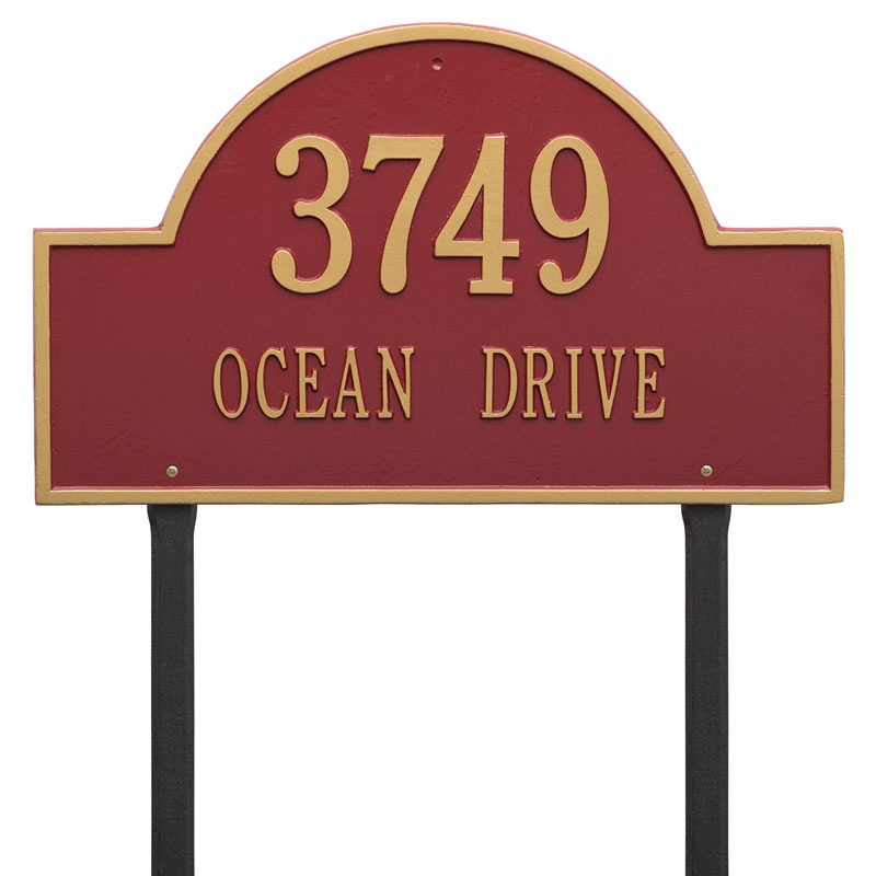 1102rg Estate Lawn Two Line Arch Marker Address Plaque, Red & Gold