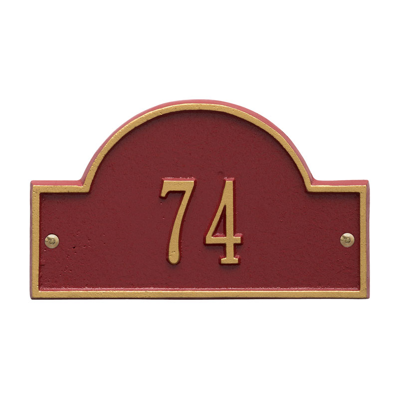 1007rg Petite Wall One Line Arch Marker Address Plaque, Red & Gold