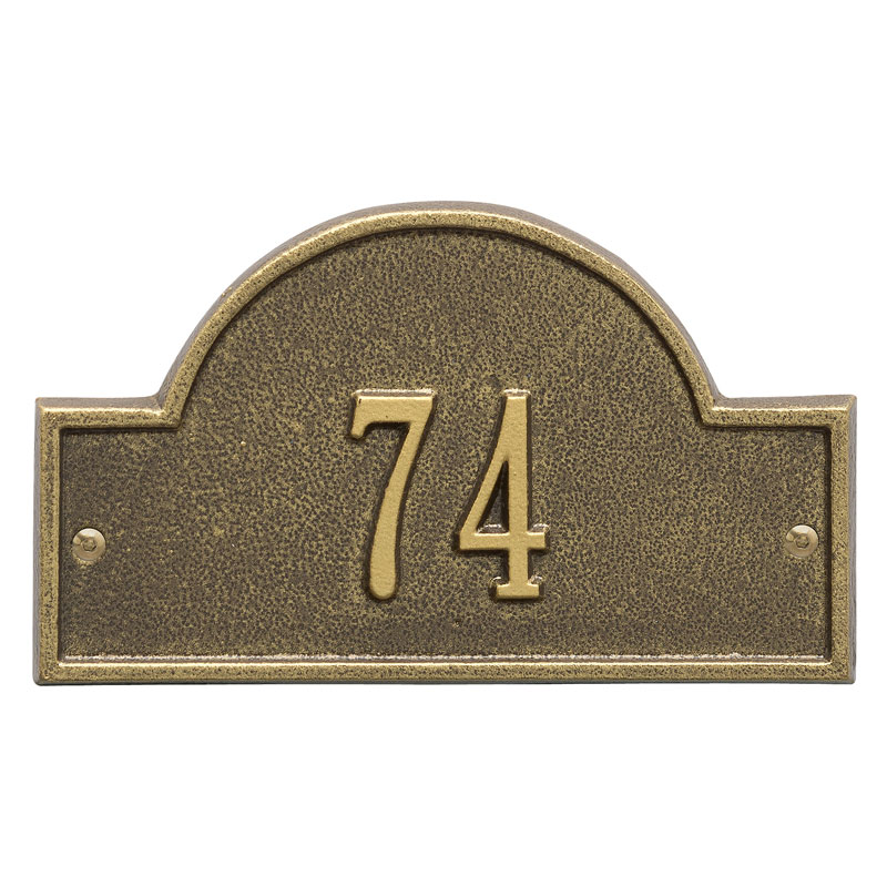 1007ab Petite Wall One Line Arch Marker Address Plaque, Antique Brass