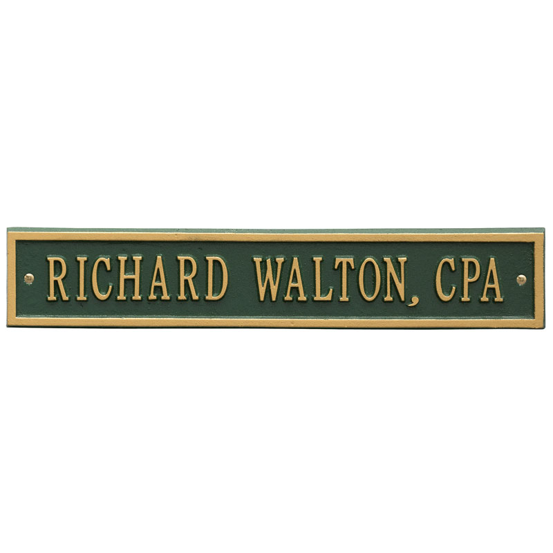 1076gg Standard Wall One Line Arch Extension Address Plaque, Green & Gold