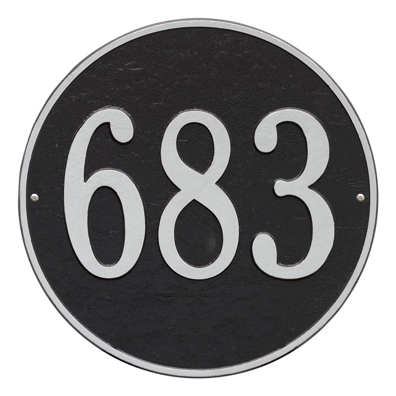 2100bs 15 In. Round Diameter Wall One Line Address Plaque, Black & Silver