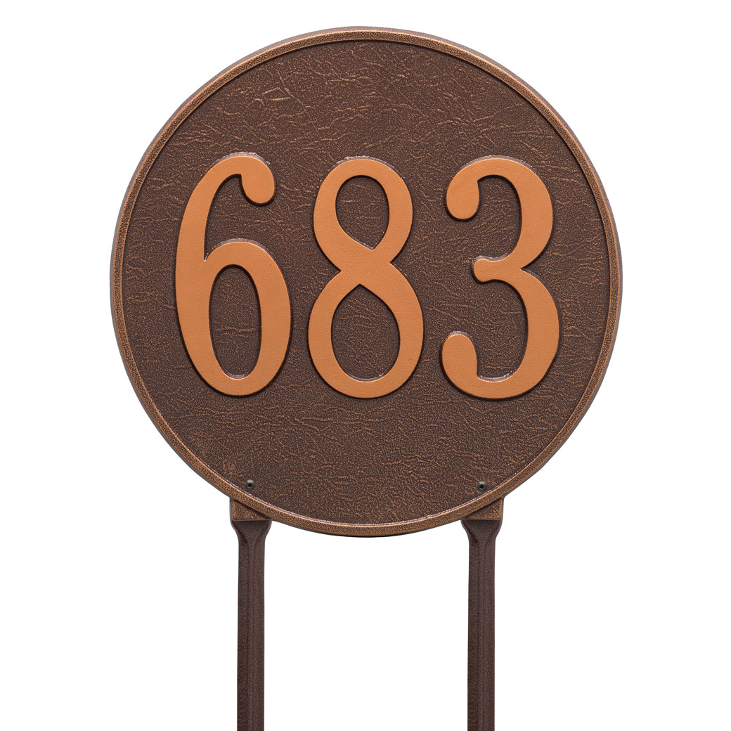 2099ac 15 In. Round Diameter Lawn One Line Address Plaque, Antique Copper