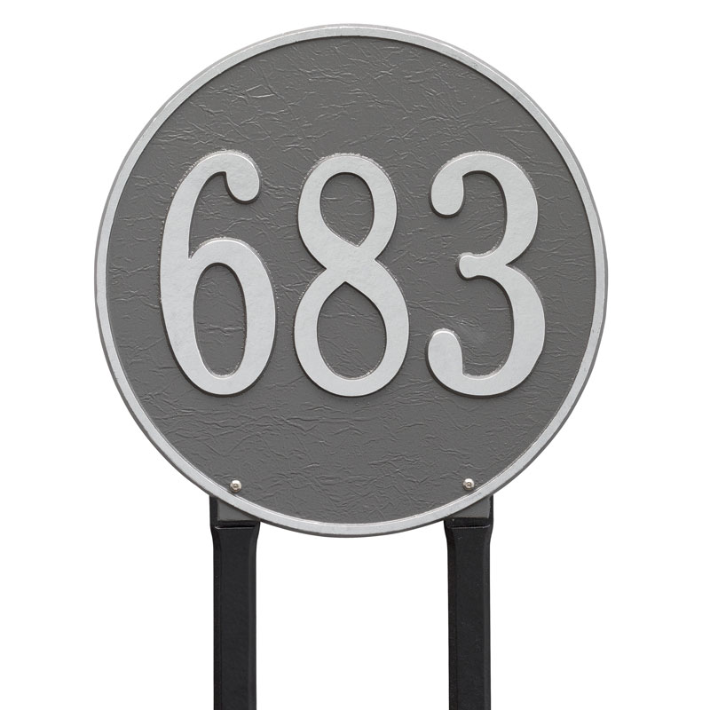 2099ps 15 In. Round Diameter Lawn One Line Address Plaque, Pewter & Silver