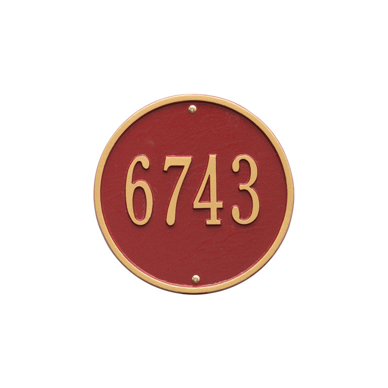 1033rg 9 In. Round Diameter Wall One Line Address Plaque, Red & Gold