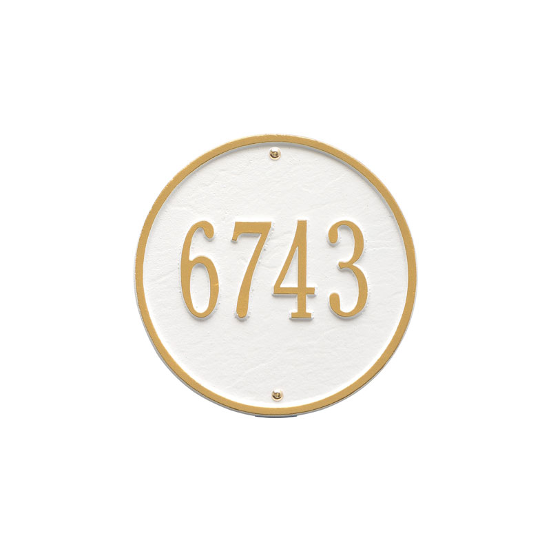 1033wg 9 In. Round Diameter Wall One Line Address Plaque, White & Gold