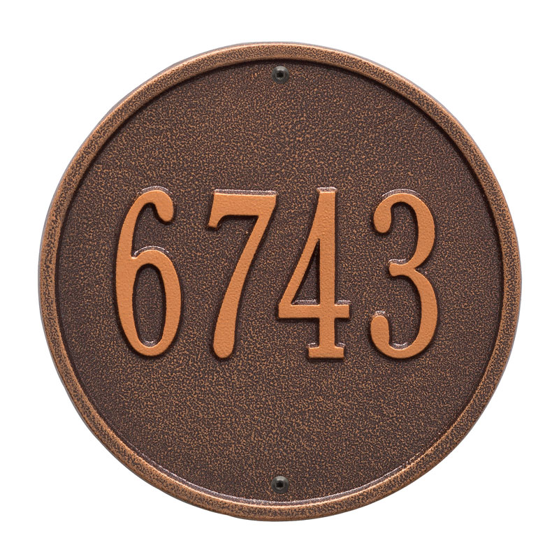 1033ac 9 In. Round Diameter Wall One Line Address Plaque, Antique Copper
