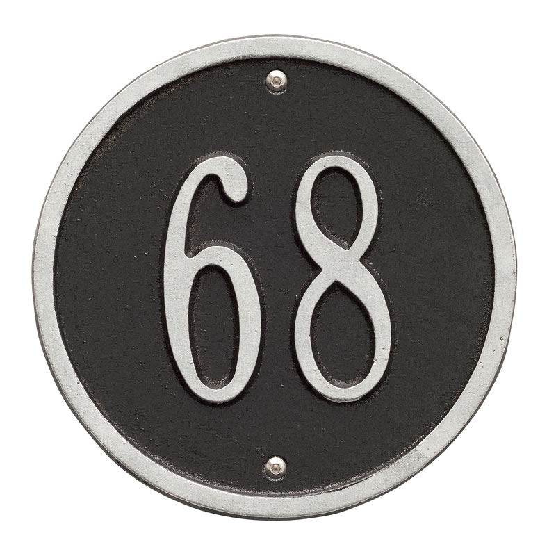 1034bs 6 In. Round Diameter Wall One Line Address Plaque, Black & Silver