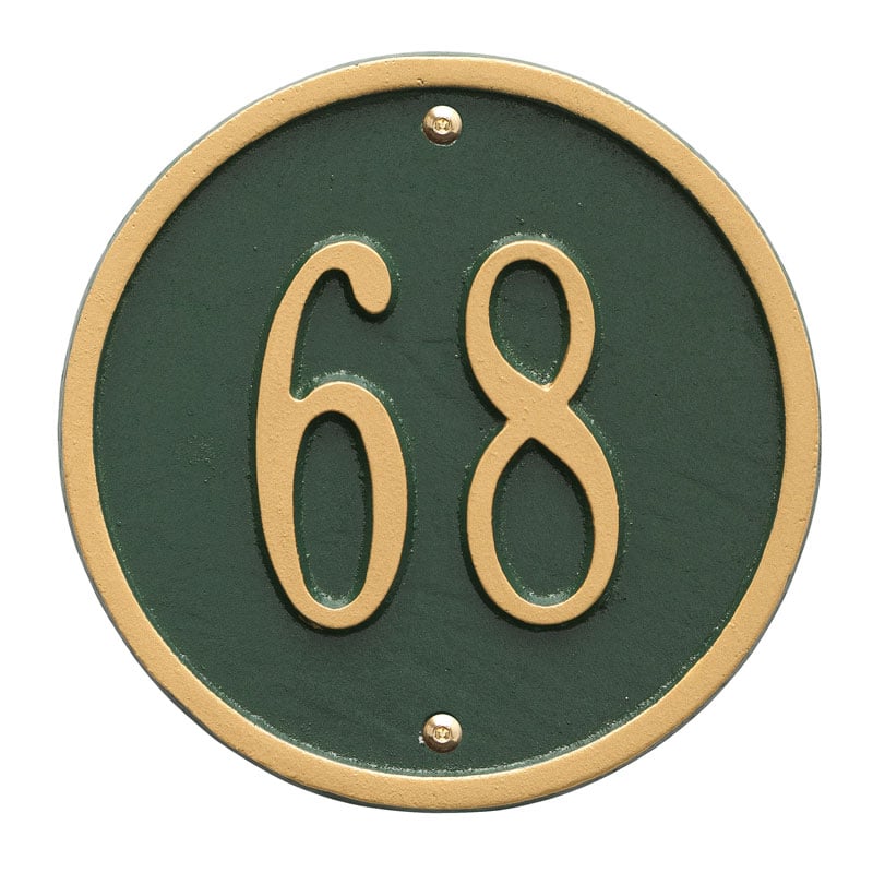 1034gg 6 In. Round Diameter Wall One Line Address Plaque, Green & Gold