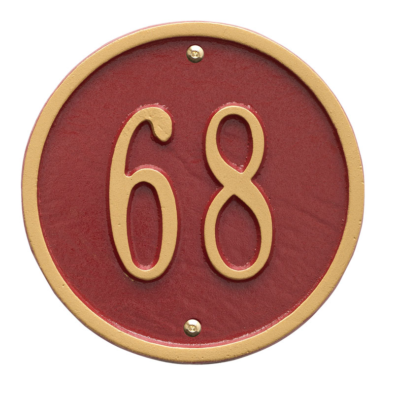 1034rg 6 In. Round Diameter Wall One Line Address Plaque, Red & Gold