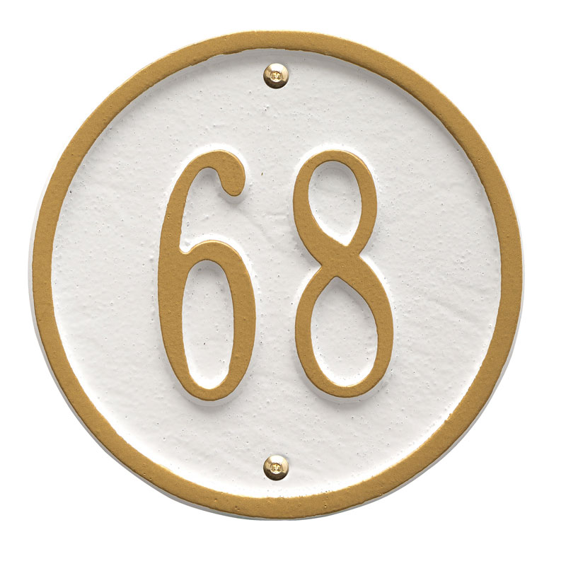1034wg 6 In. Round Diameter Wall One Line Address Plaque, White & Gold