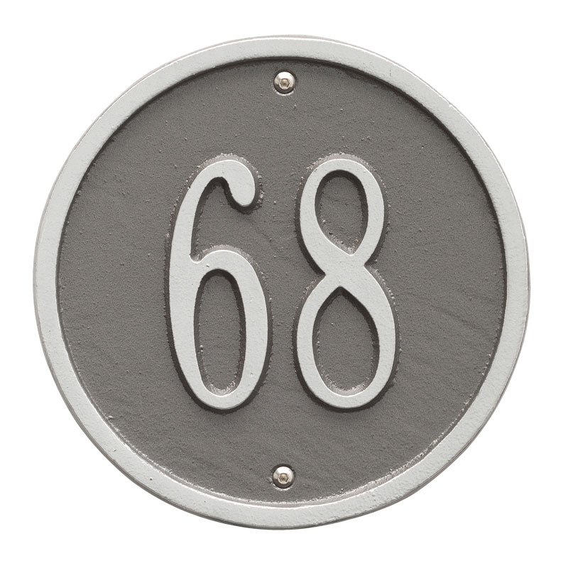 1034ps 6 In. Round Diameter Wall One Line Address Plaque, Pewter & Silver