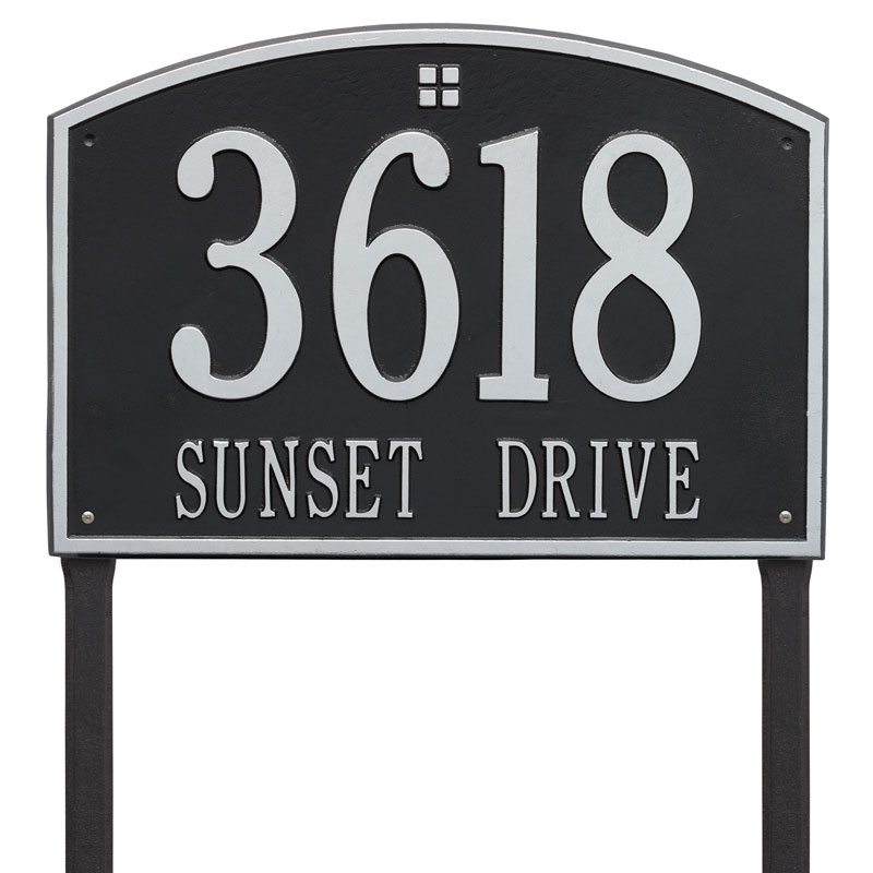 1174bs Estate Lawn Two Line Cape Charles Address Plaque, Black & Silver