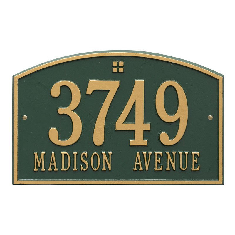 1176gg Standard Wall Two Line Cape Charles Address Plaque, Green & Gold