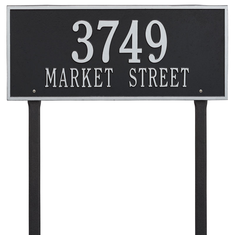 1327bs Estate Lawn Two Line Hartford Address Plaque, Black & Silver
