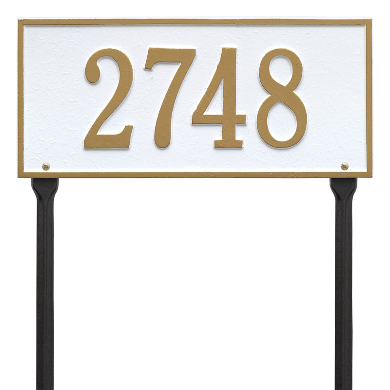 1324wg Standard Lawn One Line Hartford Address Plaque, White & Gold