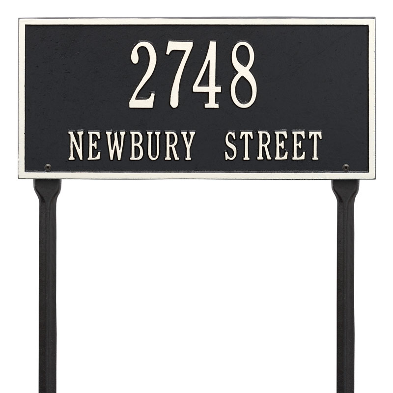 1323bw Standard Lawn Two Line Hartford Address Plaque, Black & White