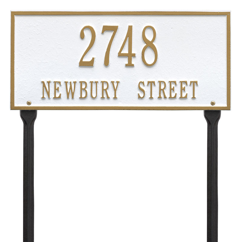 1323wg Standard Lawn Two Line Hartford Address Plaque, White & Gold
