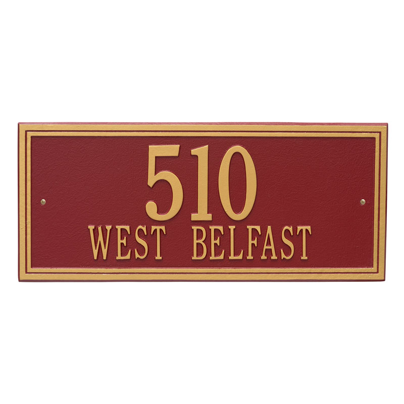 6107rg Estate Wall Two Line Double Line Address Plaque, Red & Gold