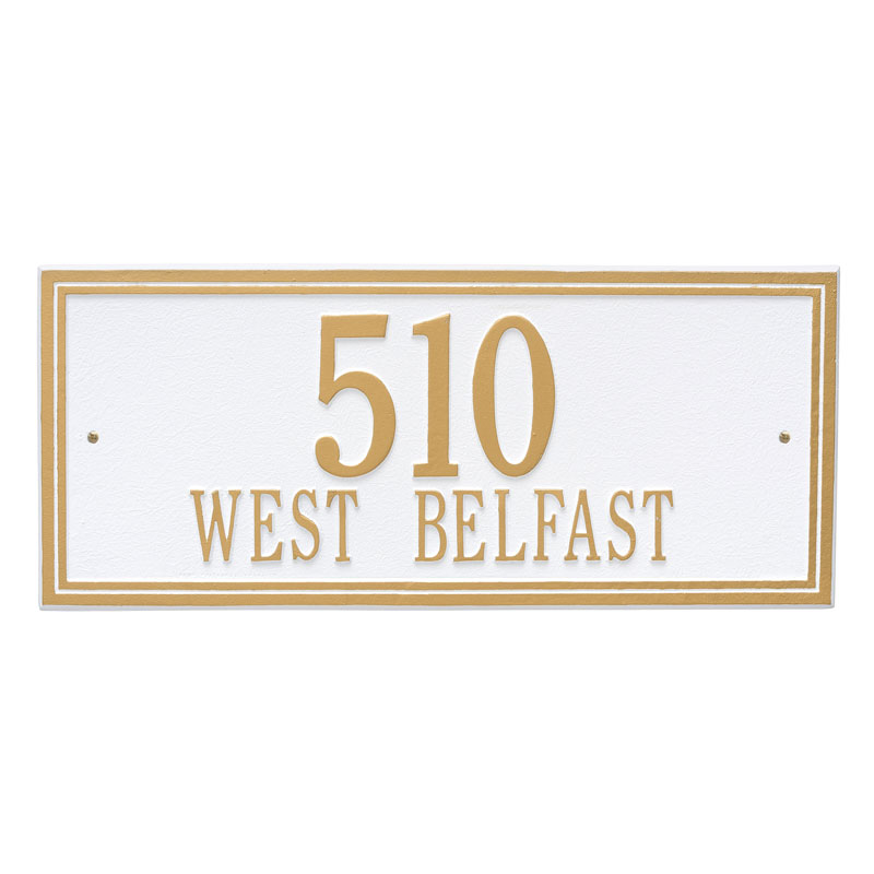 6107wg Estate Wall Two Line Double Line Address Plaque, White & Gold