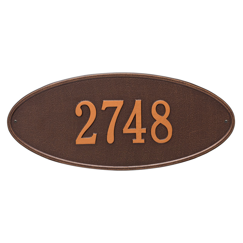 4009ac Estate Wall One Line Madison Oval Address Plaque, Antique Copper