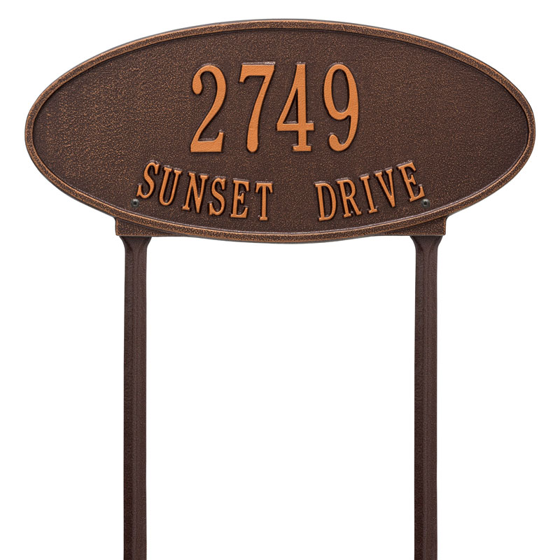 4014ac Standard Lawn Two Line Madison Oval Address Plaque, Antique Copper