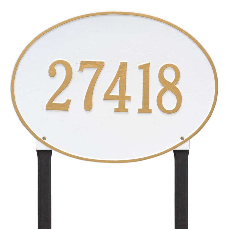 2928wg Estate Lawn One Line Hawthorne Oval Address Plaque, White & Gold