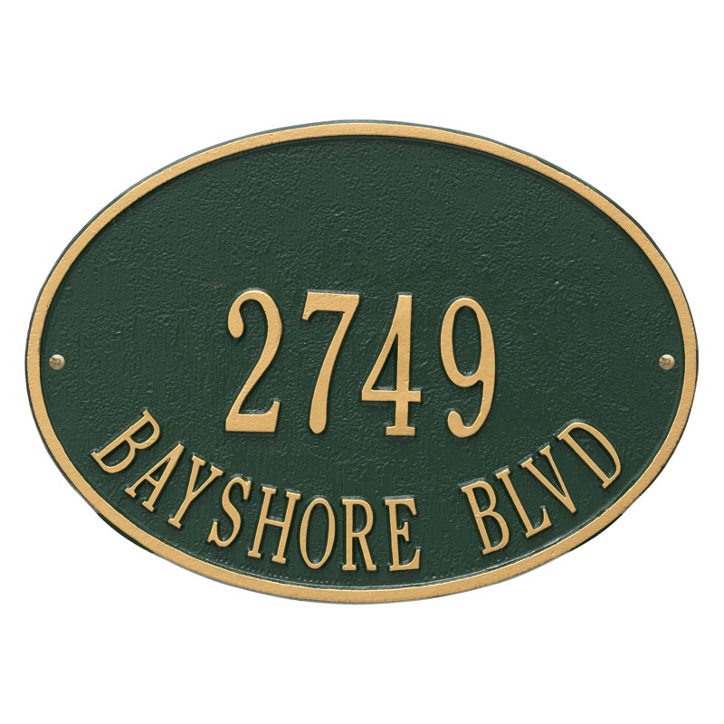 2923gg Standard Wall Two Line Hawthorne Oval Address Plaque, Green & Gold