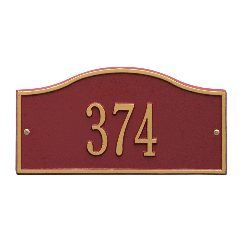 1052rg Mini Wall One Line Rolling Hills Address Plaque, Red & Gold