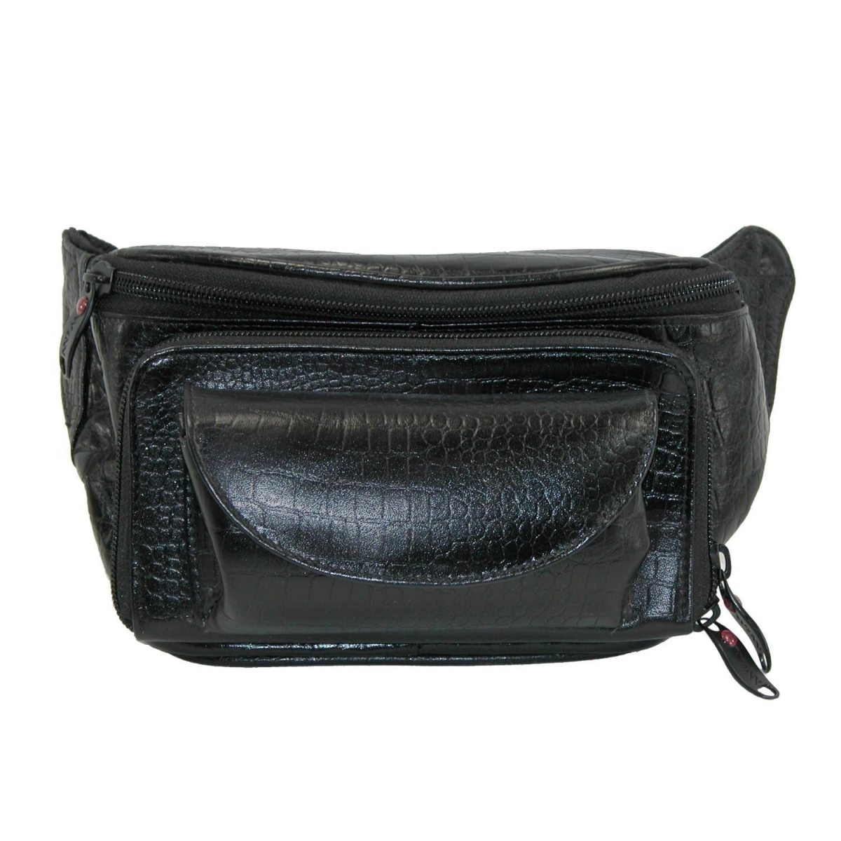 641819 Harness Cowhide Leather Large Fanny Pack, Black Faux Croc - 8 X 4.25 X 2.5 In.