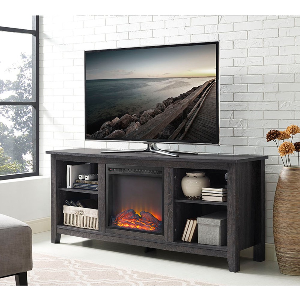 58 In. Charcoal Wood Fireplace Tv Stand