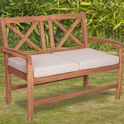 Acacia Wood X-back Love Seat With Cushions - Brown
