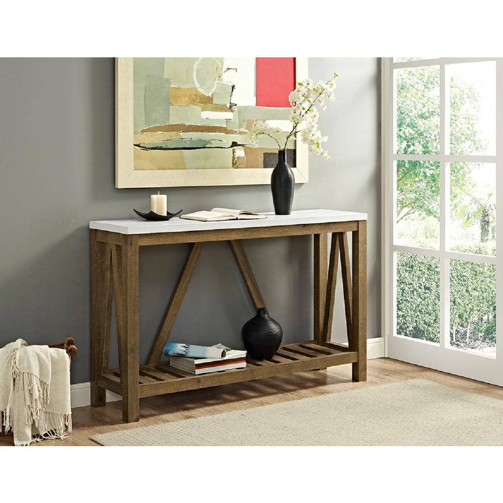 Walker Edison Af52aftmnw 52 In. A-frame Rustic Entry Console Table - Marble & Walnut