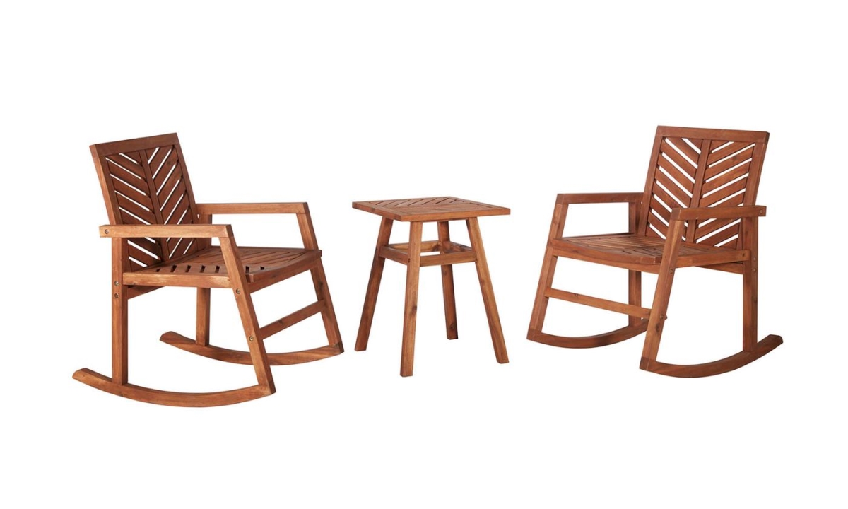 Walker Edison Furniture Gowvinrcbr-3 3 Piece Outdoor Rocking Chair Chat Set, Brown
