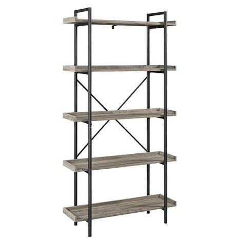 Walker Edison Urban Metal 5-Shelf Bookcase, 68" H, Gray Wash