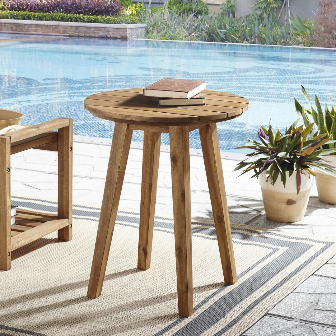 Walker Edison Owclstbr 20 In. Acacia Wood Outdoor Round Side Table - Brown
