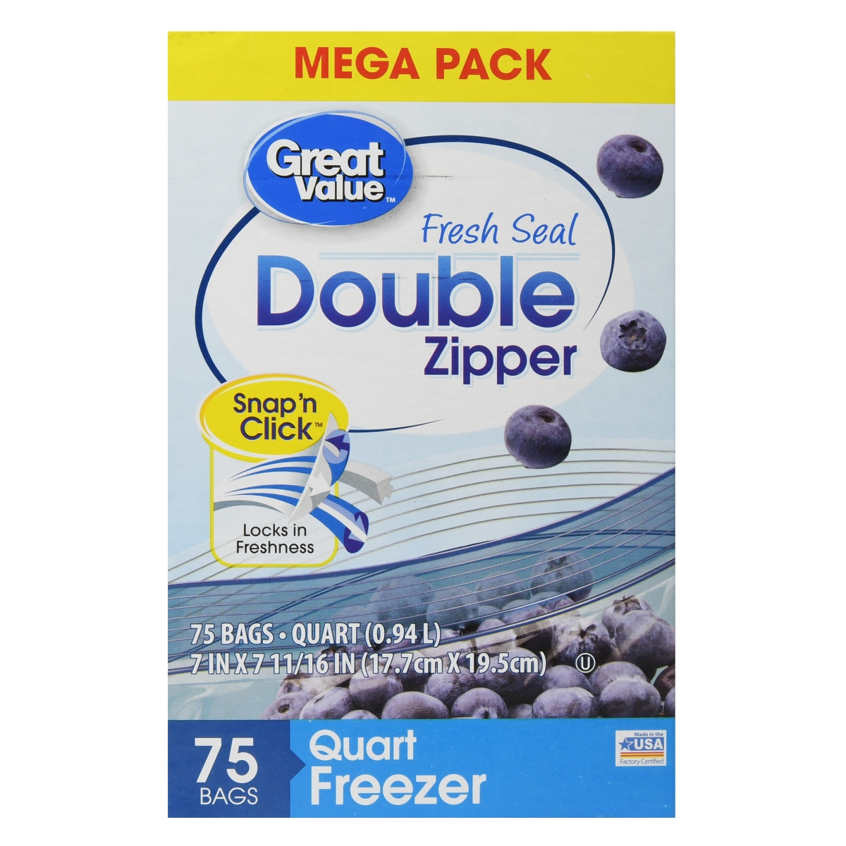 332020 Fresh Seal Quart Zip Freezer Bag