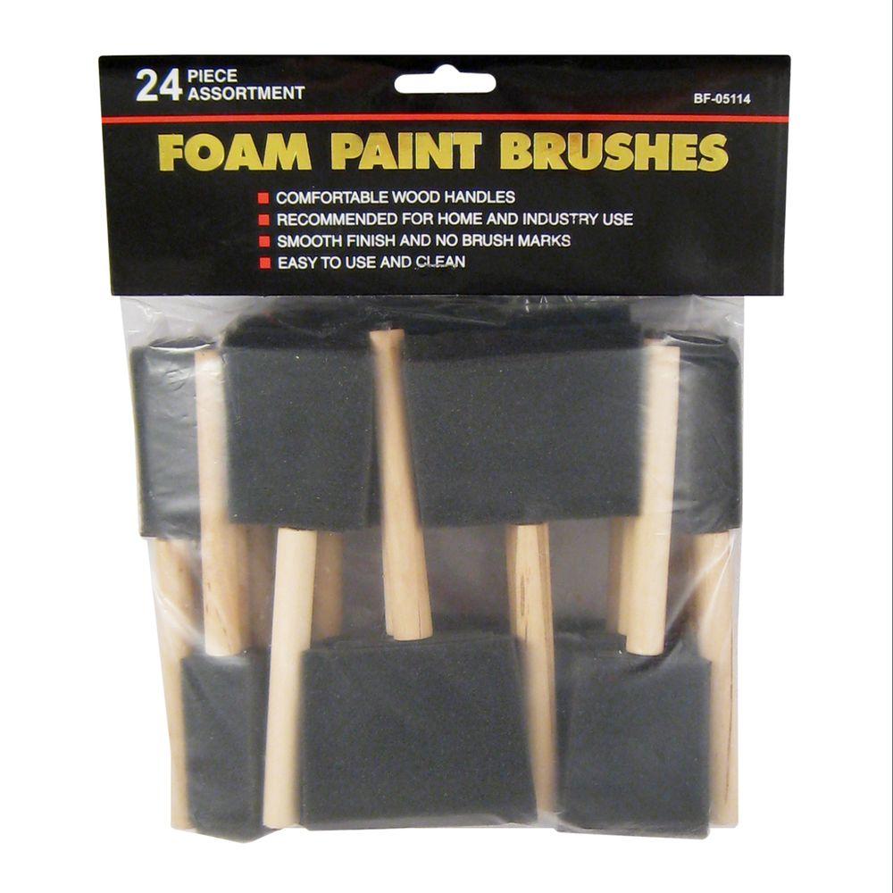 Bf05114 Foam Brush Assorted With Wood Handle - 24 Piece