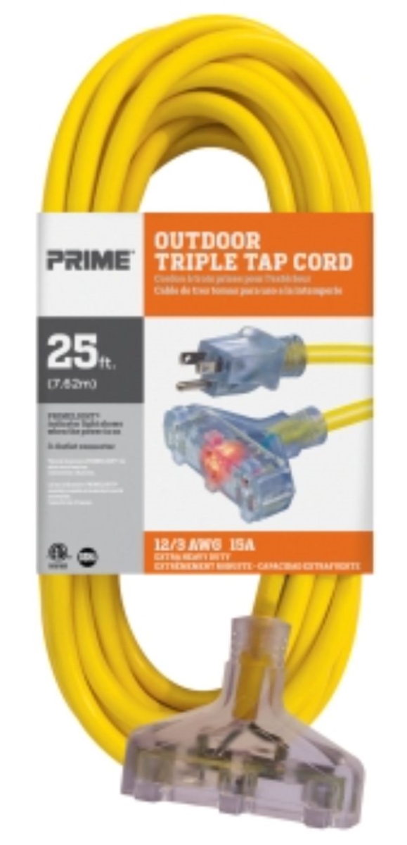 UPC 729001035568 product image for 25 ft. 12-3 Outlet Extension Cord, Yellow | upcitemdb.com