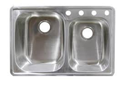 Ss332297 4 Hole Sink Double Bowl Satin - 1.28 In.
