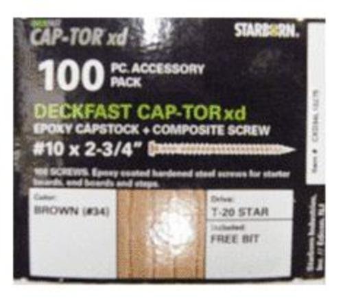 Starborn Industries Cxd34l10275 2.75 In. Deckfast Cap-tor Xd Epoxy Coated Capstock & Composite Screws, Brown - Pack Of 100