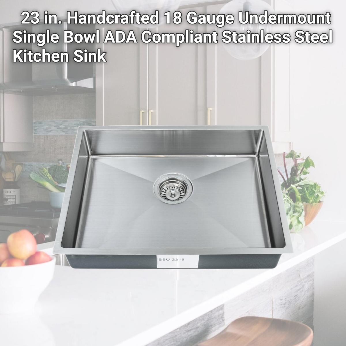 Picture of Wells Sinkware SSU2318-45 23 in. Handcrafted 18 Gauge Undermount Single Bowl ADA Compliant Stainless Steel Kitchen Sink