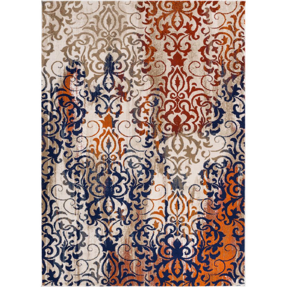 Damask Modern Distressed Rug, Multicolor - 7 Ft. 10 In. X 10 Ft. 6 In.